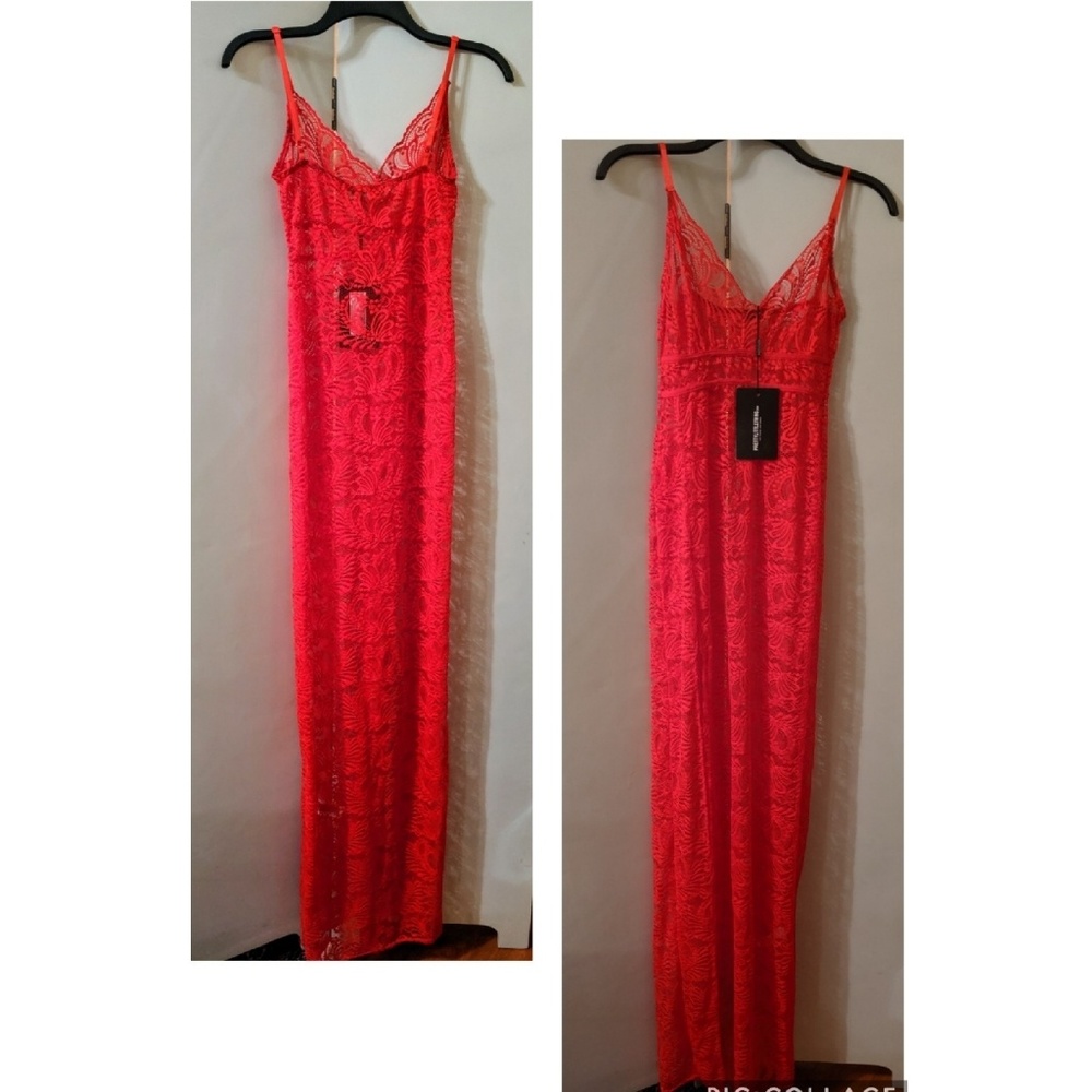 PLT Red Lace Extreme Split Maxi Dress NWT